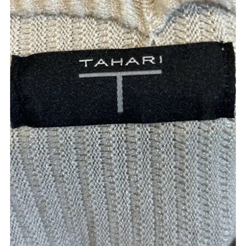 Tahari Women’s Sweater‎ XL Beige Ribbed Turtleneck Pullover Black Stitch Detail - Picture 2 of 16